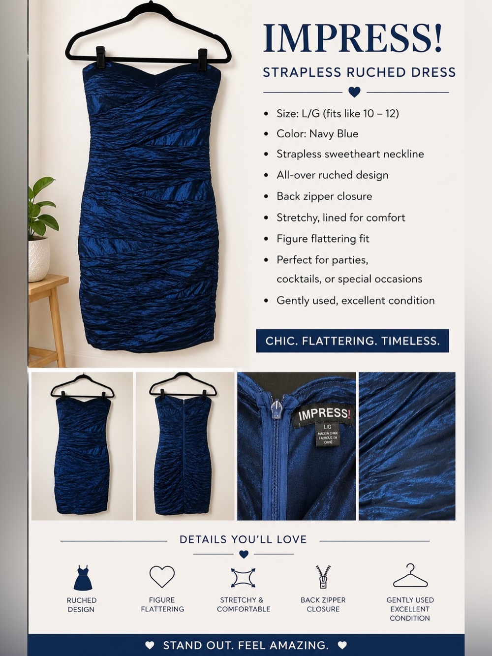 imPRESS Strapless Ruched Navy Dress in Deep Blue